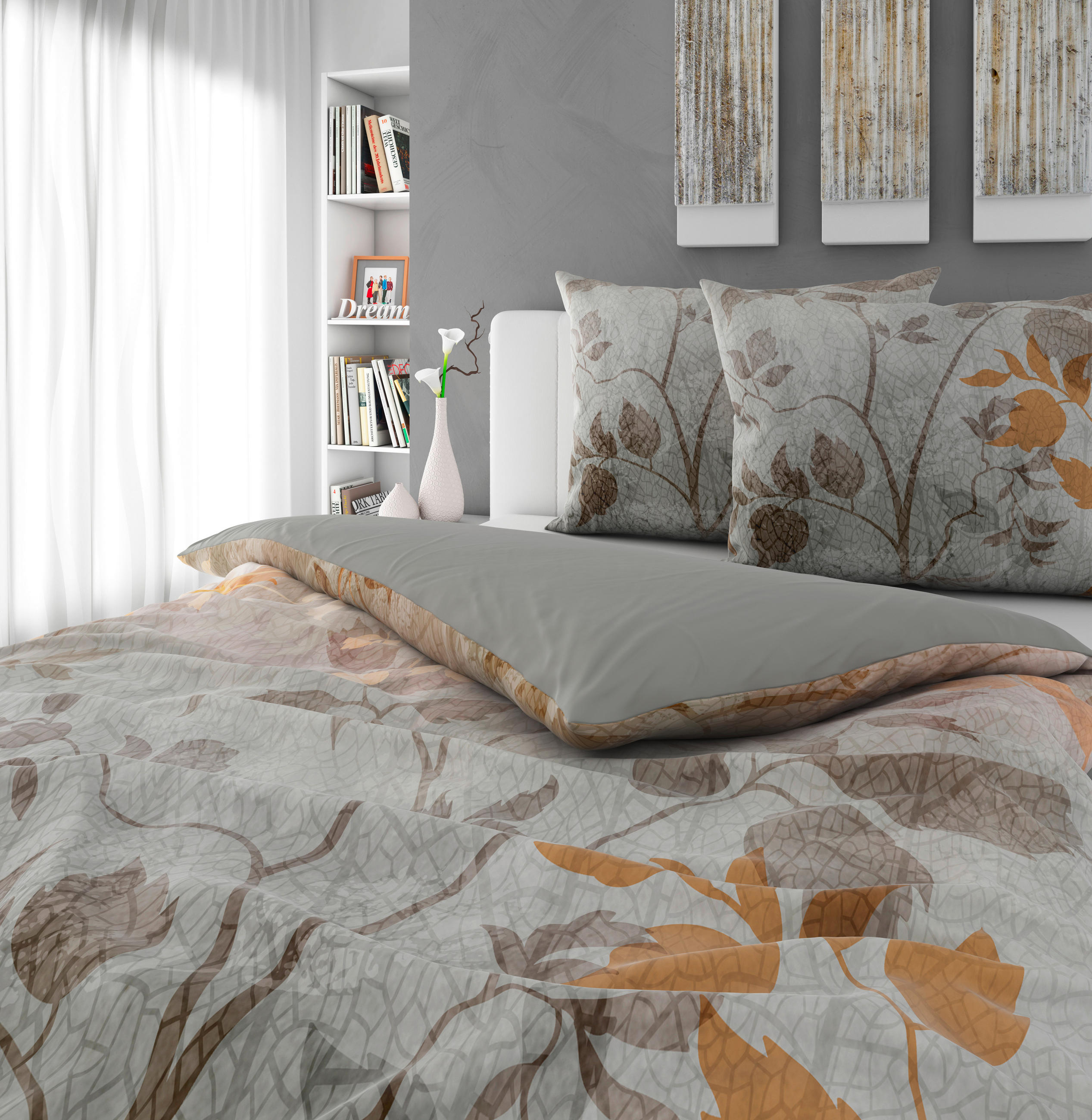 LENJERIE DE PAT CU DOUĂ FEȚE 220/200 cm - auriu, Design, textil (220/200cm) - Novel