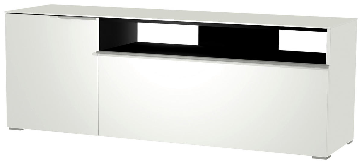 LOWBOARD Weiss, Alufarben  160/58/45 cm  - Weiss/Alufarben, Design, Glas/Holzwerkstoff (160/58/45cm) - Moderano