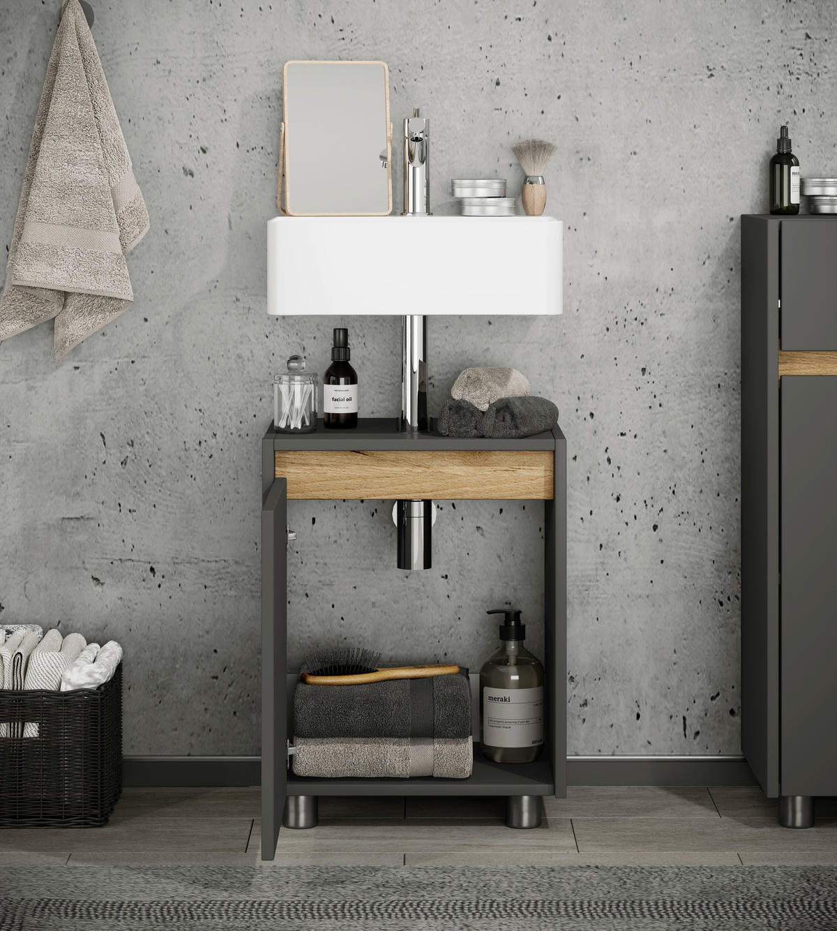 WASCHBECKENUNTERSCHRANK 42/55/33 cm  - Honigeiche/Anthrazit, Trend, Holzwerkstoff/Kunststoff (42/55/33cm) - MID.YOU
