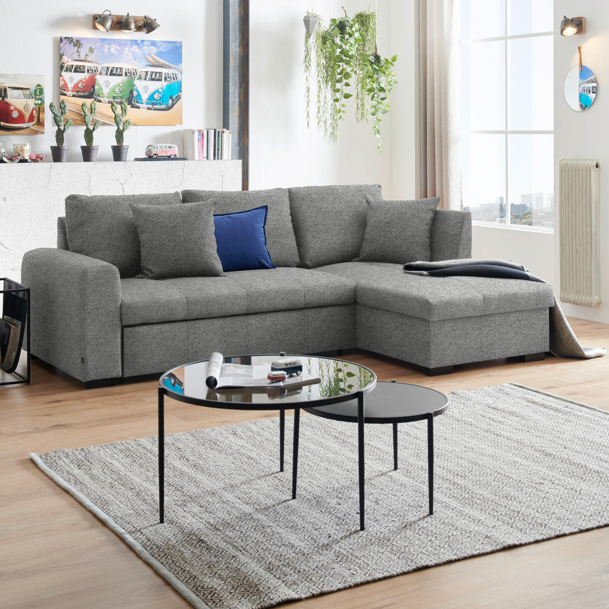 ECKSOFA in Webstoff Hellgrau  - Hellgrau/Schwarz, Design, Kunststoff/Textil (238/158cm) - Livetastic