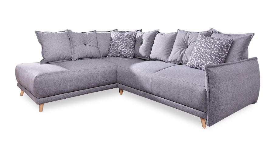 ECKSCHLAFSOFA Hellgrau Webstoff - Hellgrau/Kieferfarben, Basics, Holz/Textil (190/235cm) - MID.YOU