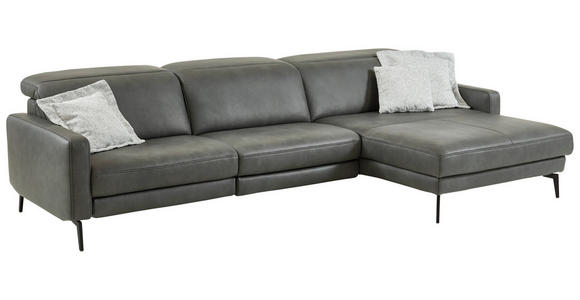 ECKSOFA Anthrazit Echtleder Kopfteilverstellung  - Anthrazit/Schwarz, Design, Leder/Metall (323/179cm) - Dieter Knoll