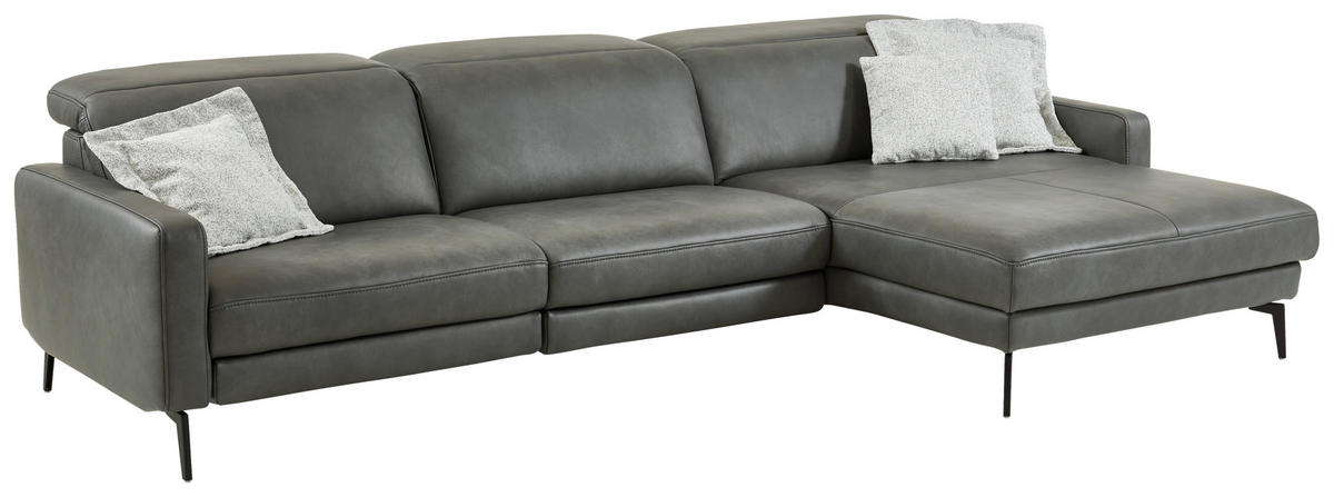 ECKSOFA  in Echtleder Anthrazit  323/179 cm  - Anthrazit/Schwarz, Design, Leder/Metall (323/179cm) - Dieter Knoll