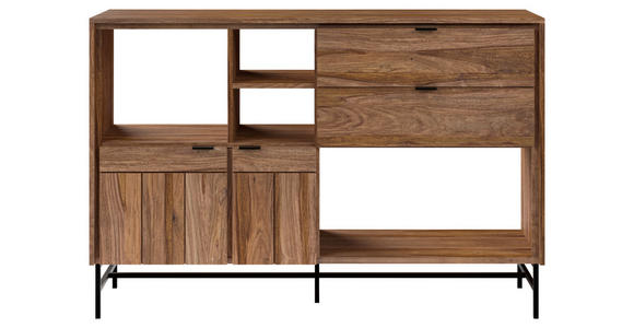 SIDEBOARD Sheesham massiv Braun, Honig Einlegeböden  - Schwarz/Braun, Design, Holz/Metall (140/93/38cm) - Carryhome