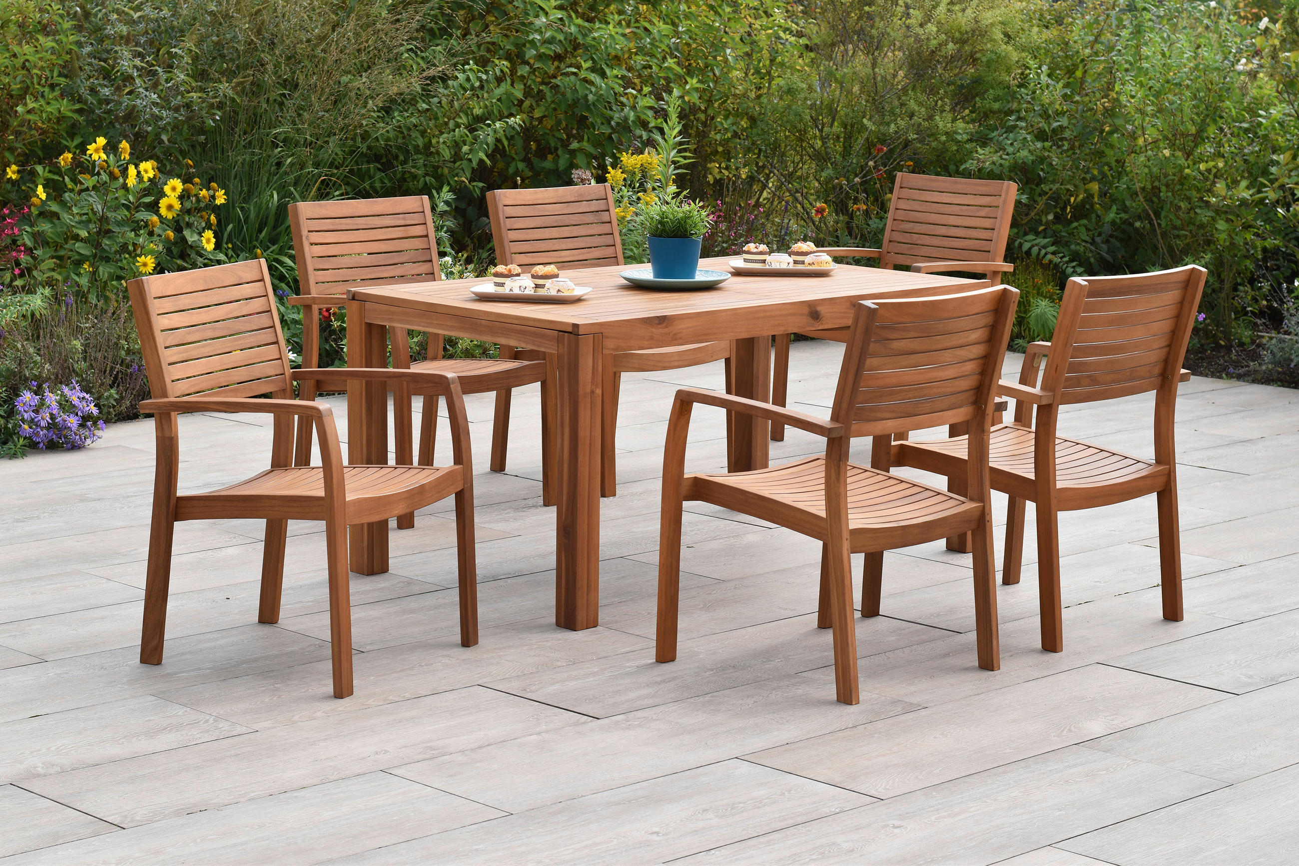 GARTENTISCHGRUPPE  - Akaziefarben, KONVENTIONELL, Holz - Gardenson