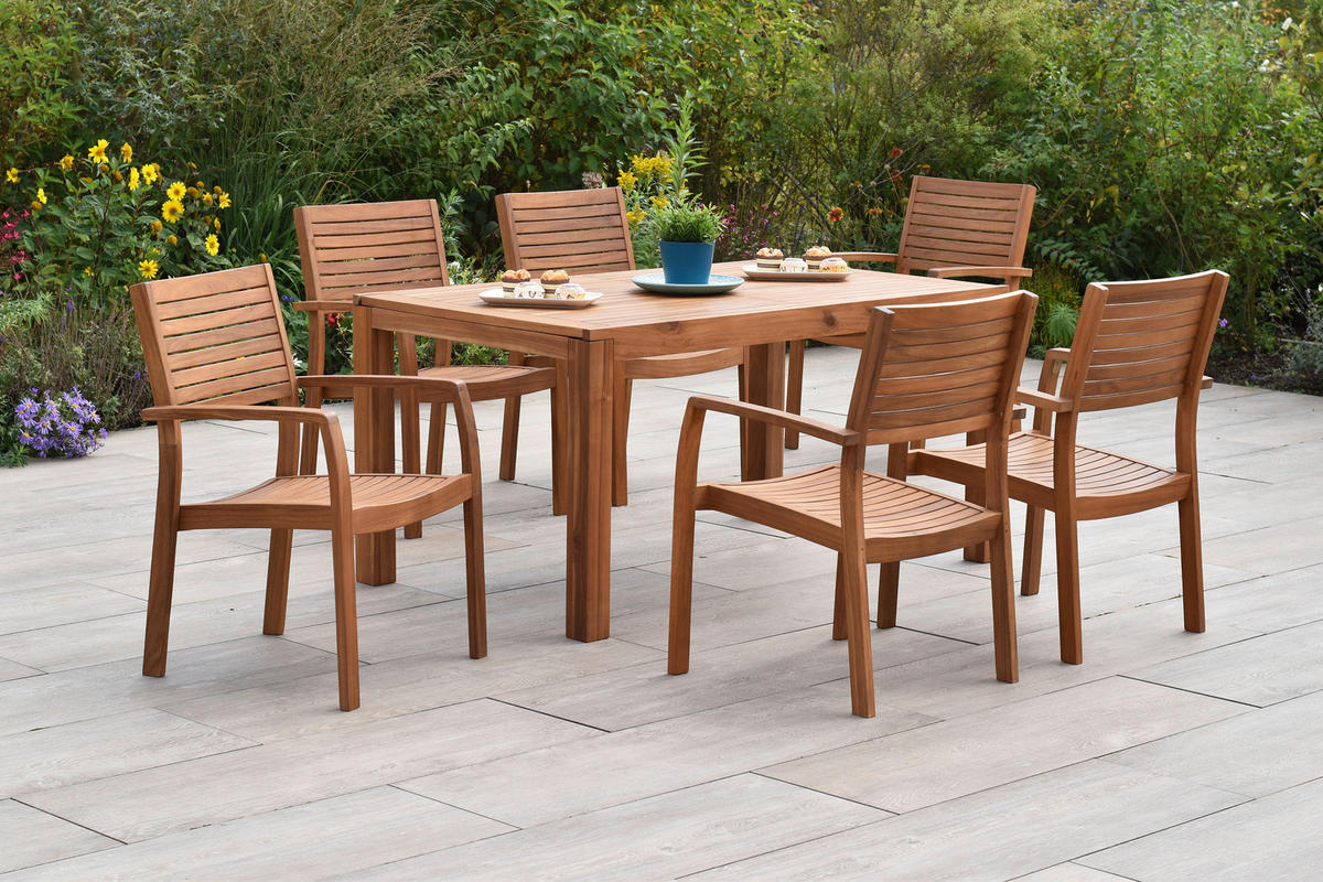 GARTENTISCHGRUPPE  - Akaziefarben, KONVENTIONELL, Holz - Gardenson