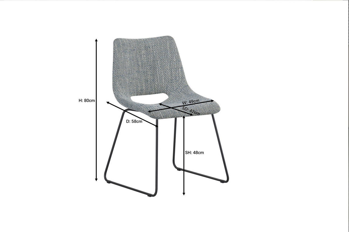 STUHL - Blau/Schwarz, Design, Textil/Metall (48/79/56cm) - Stylife