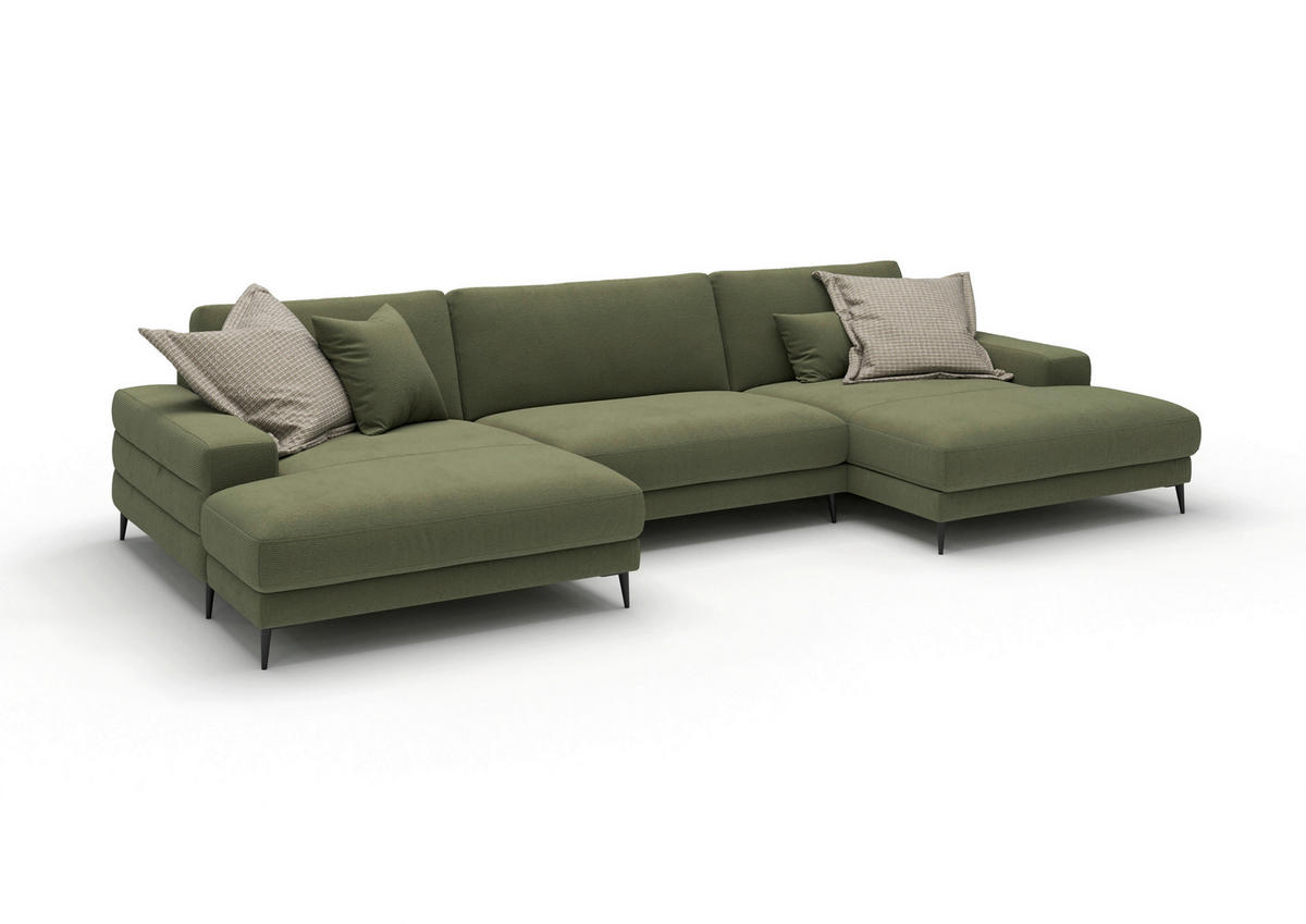 WOHNLANDSCHAFT Badia Base Dunkelgrün Feincord  - Dunkelgrün/Schwarz, Design, Textil/Metall (177/376/177cm) - Dieter Knoll