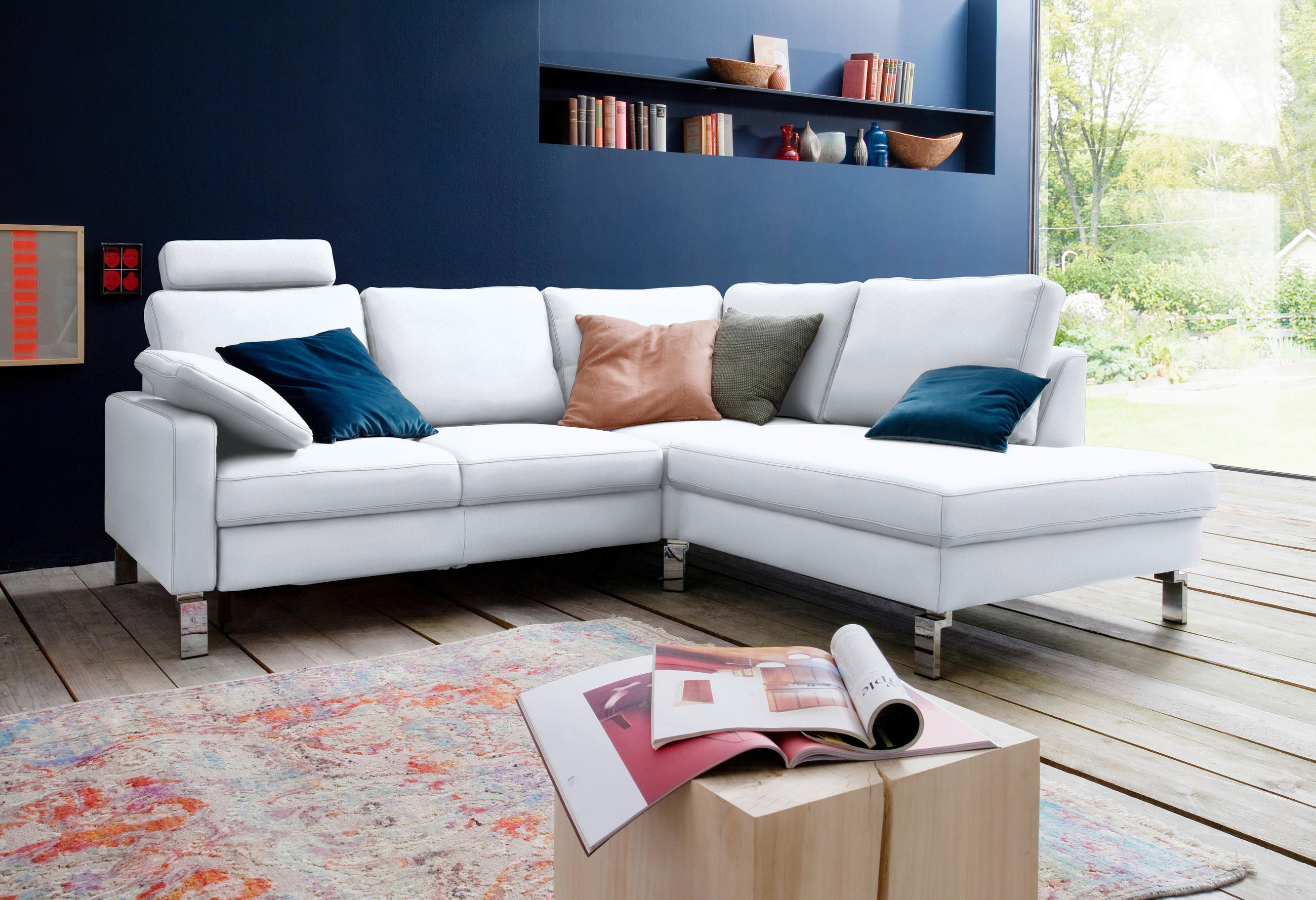 ECKSOFA in Echtleder Weiss  - Chromfarben/Weiss, Design, Leder/Metall (281/200cm) - Pure Home Lifestyle
