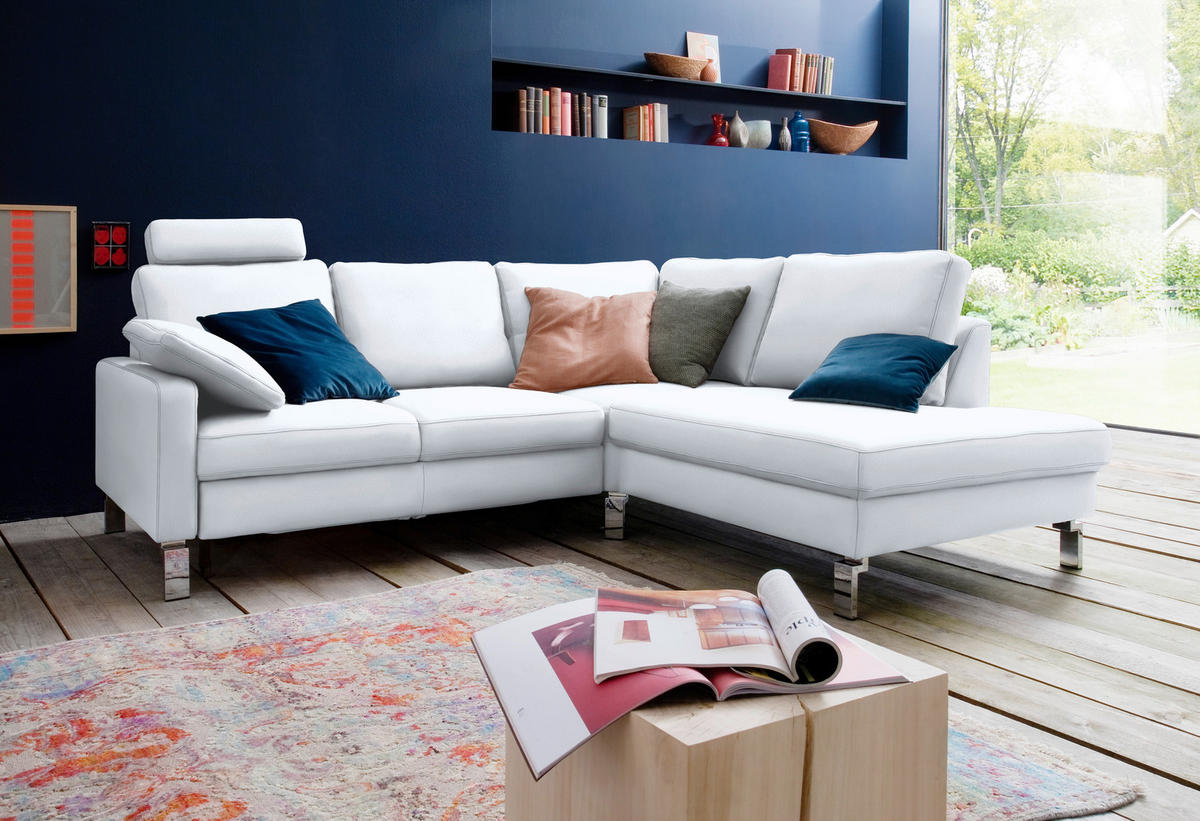 ECKSOFA in Echtleder Weiss  - Chromfarben/Weiss, Design, Leder/Metall (281/200cm) - Pure Home Lifestyle