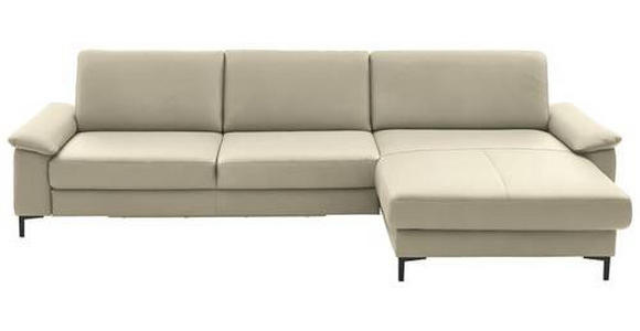 ECKSOFA in Echtleder Creme, Naturfarben  - Creme/Schwarz, Design, Leder/Metall (334/176cm) - Dieter Knoll