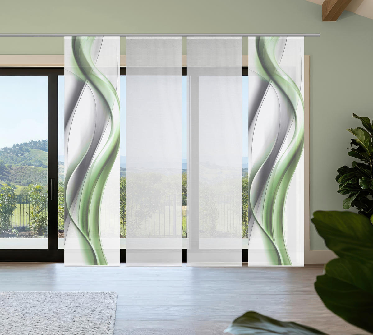 FLÄCHENVORHANG  4 Stück  blickdicht  240/260 cm   - Weiß/Grün, Design, Textil (240/260cm)