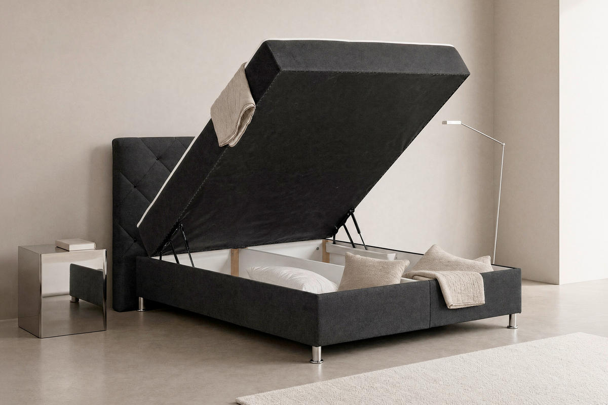 BOXBETT 180/200 cm  in Anthrazit  - Chromfarben/Anthrazit, Design, Kunststoff/Textil (180/200cm) - Boxxx