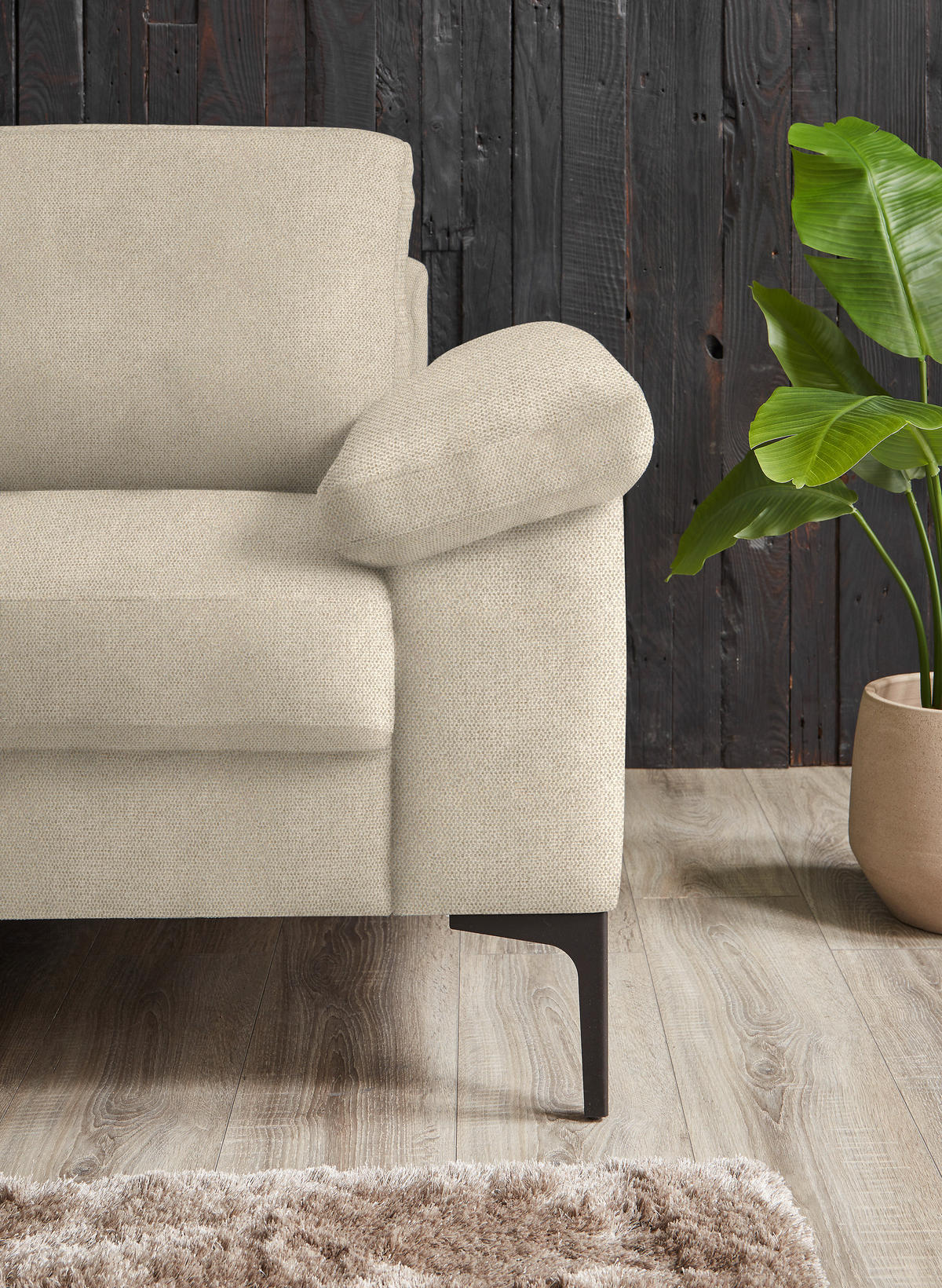 3-SITZER-SOFA in Flachgewebe Beige  - Beige/Schwarz, Design, Textil/Metall (226/89/97cm) - Pure Home Lifestyle