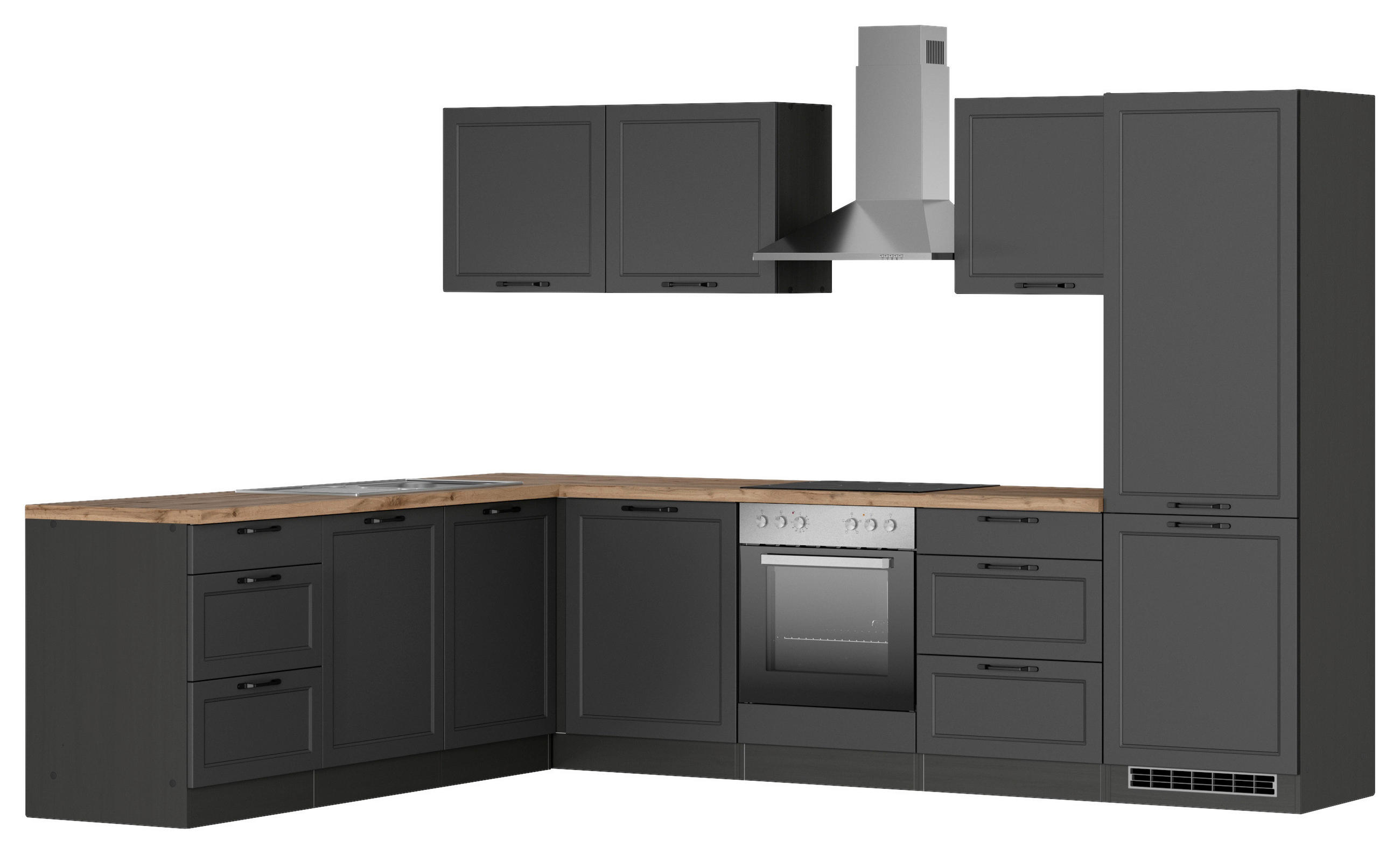 ECKKÜCHE 240/300 cm  in Grau, Eiche Wotan  - Eiche Wotan/Schwarz, LIFESTYLE, Holzwerkstoff/Metall (240/300cm) - Held