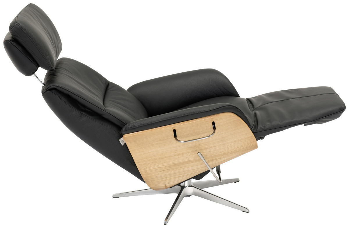 FÅTÖLJ i trä, läder svart  - kromfärg/svart, Design, metall/läder (80/104-113/76cm) - Welnova