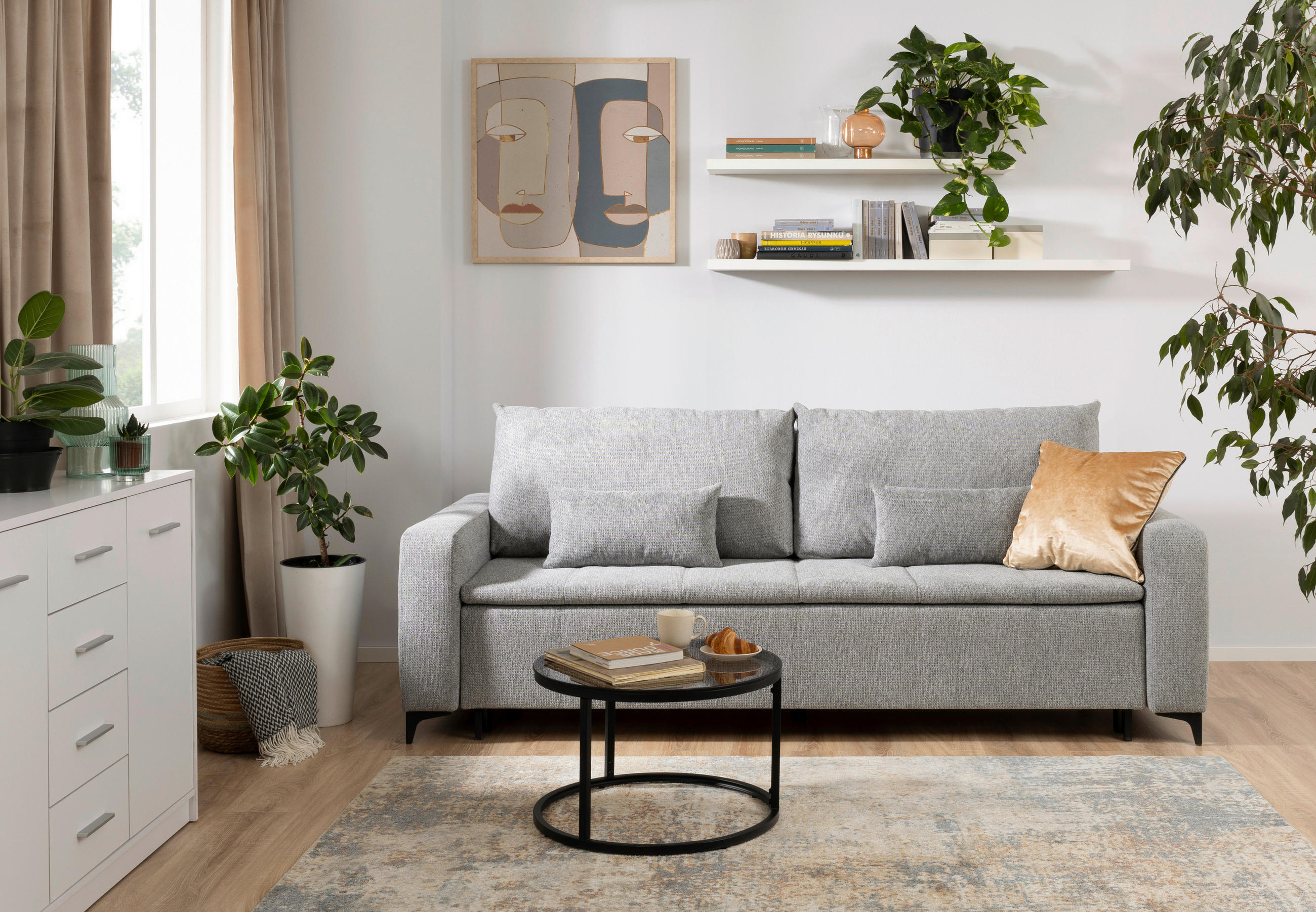 SOFA Grau  - Schwarz/Grau, KONVENTIONELL, Holz/Textil (230/90/100cm) - MID.YOU