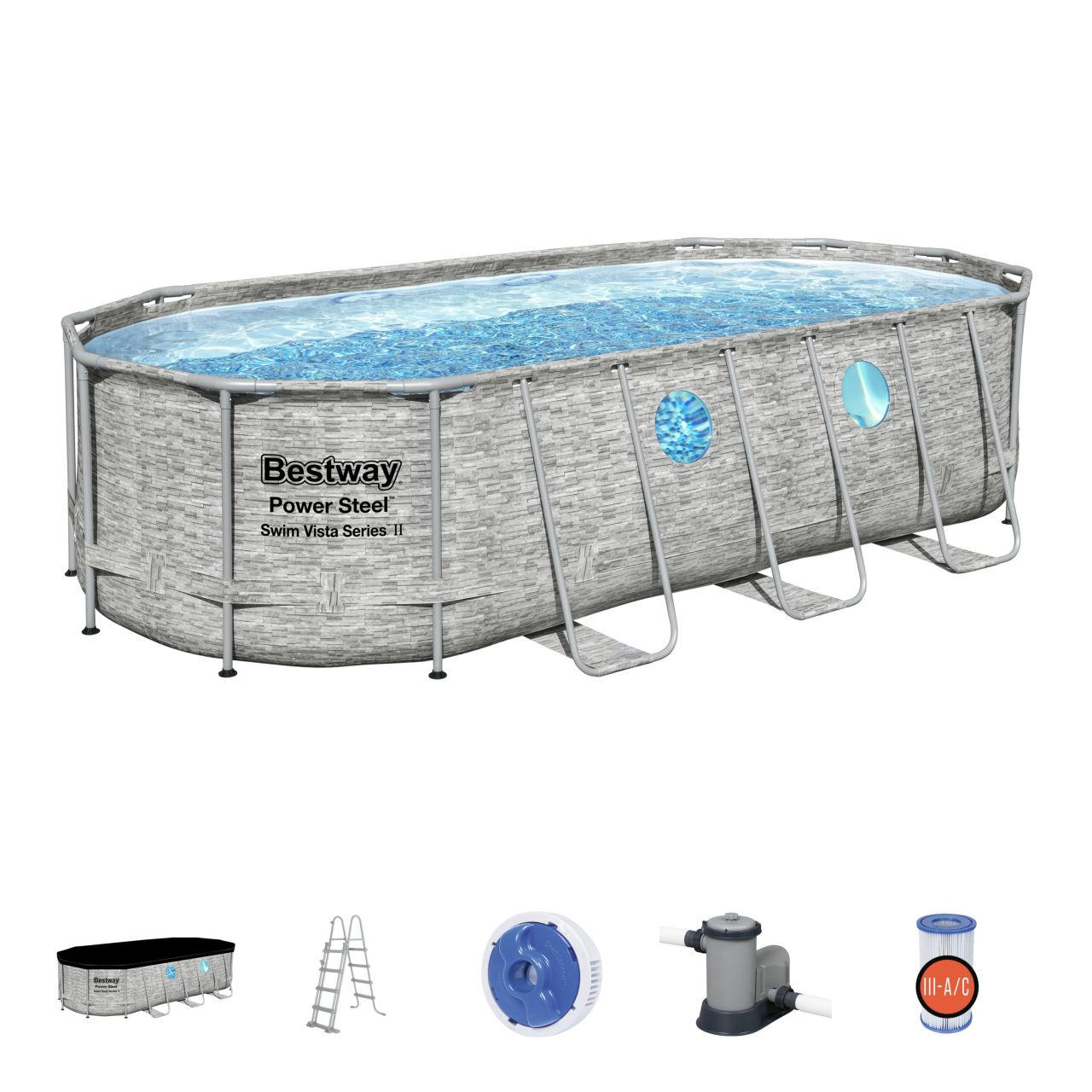 POOLSET 56716GS 549/274/122 cm  - Blau/Weiß, KONVENTIONELL, Kunststoff/Metall (549/274/122cm) - Bestway