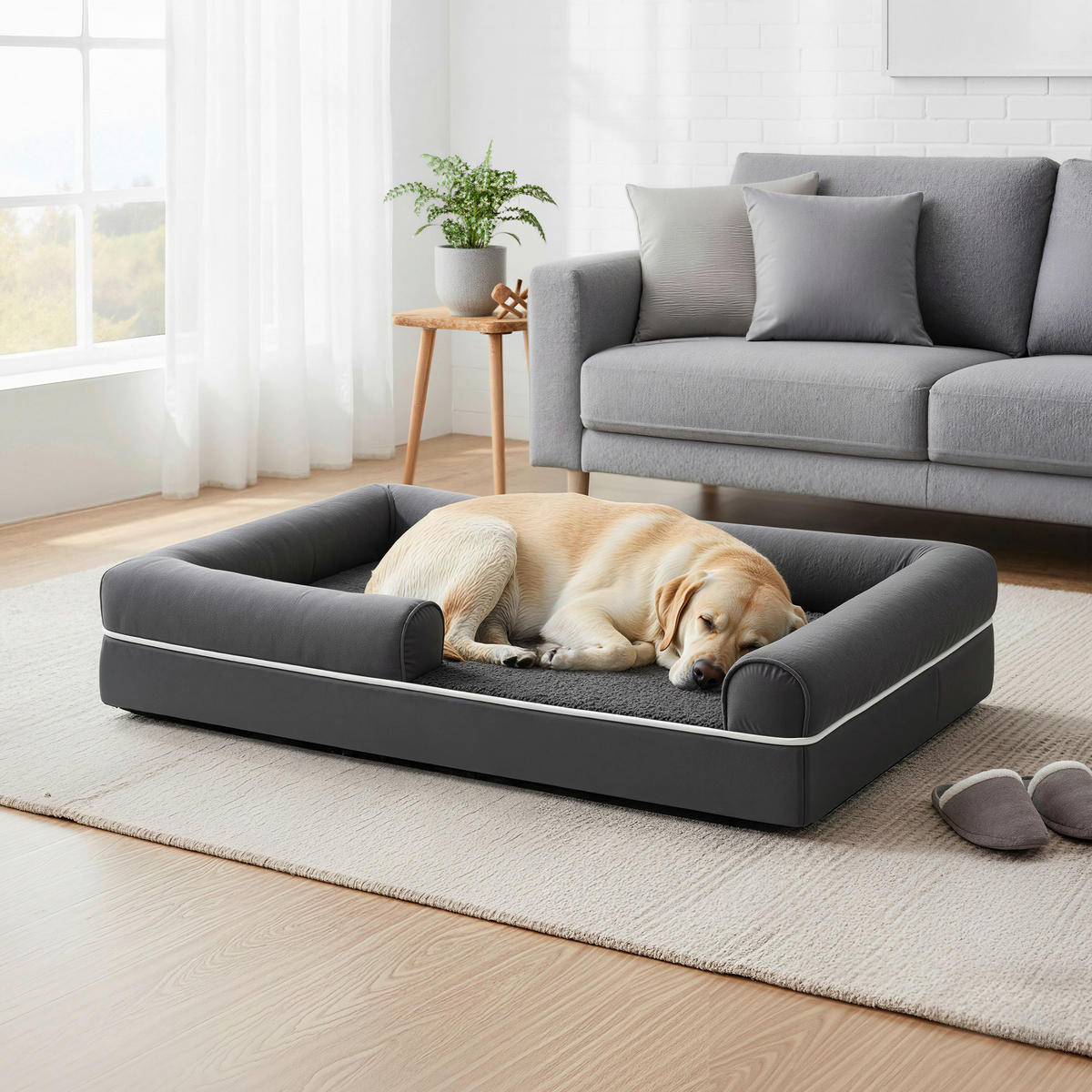 HUNDEBETT - Dunkelgrau, Trend, Kunststoff/Textil (106/18/71cm) - Boxxx