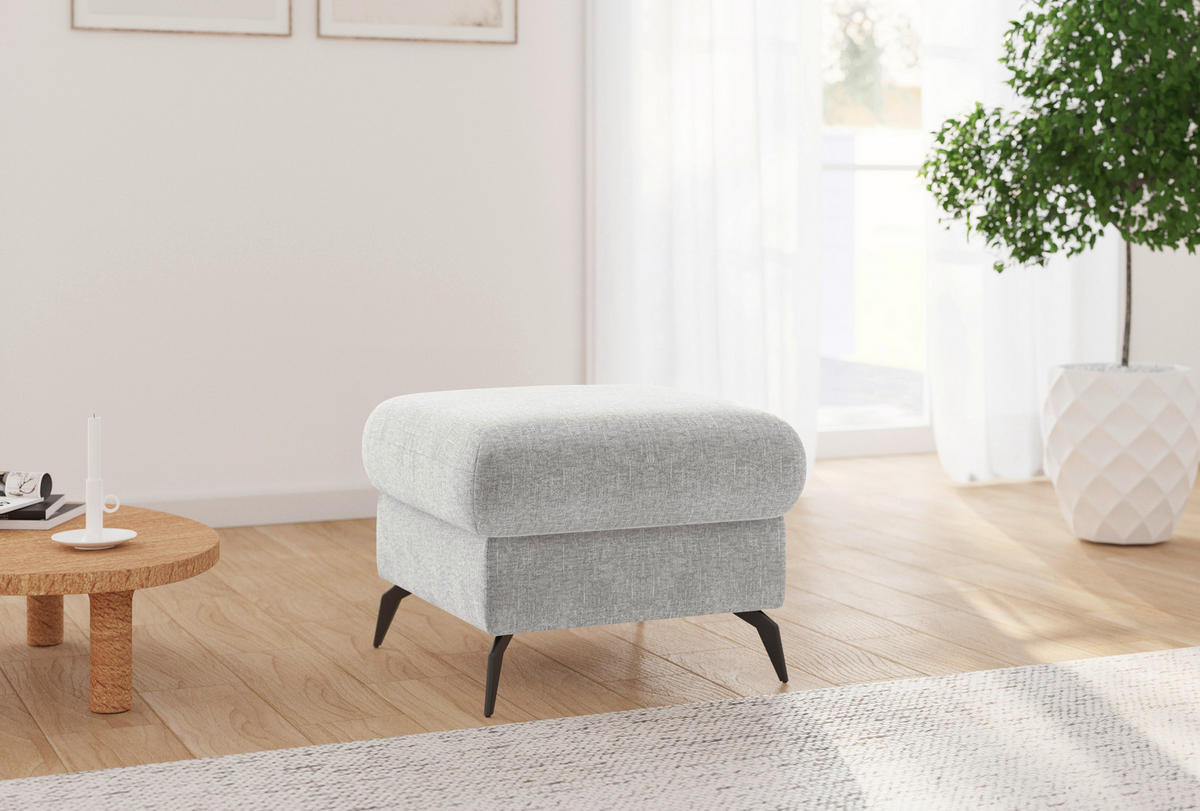 HOCKER Flachgewebe Hellgrau  - Hellgrau/Schwarz, KONVENTIONELL, Textil/Metall (58/50/58cm) - Sit & More