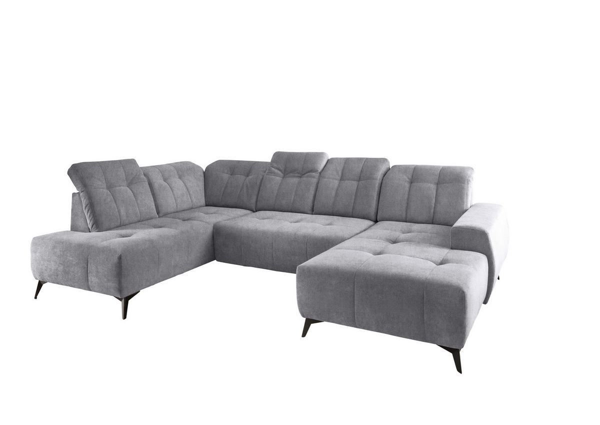SALON PANORAMIQUE in Mikrofaser Hellgrau  - gris clair/noir, Modern, textile/métal (200/337/180cm) - Livetastic