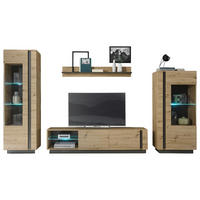 WOHNWAND 4-teilig  in Grau, Eiche Artisan  340/194/40 cm  - Eiche Artisan/Grau, Design, Glas/Holzwerkstoff (340/194/40cm) - MID.YOU