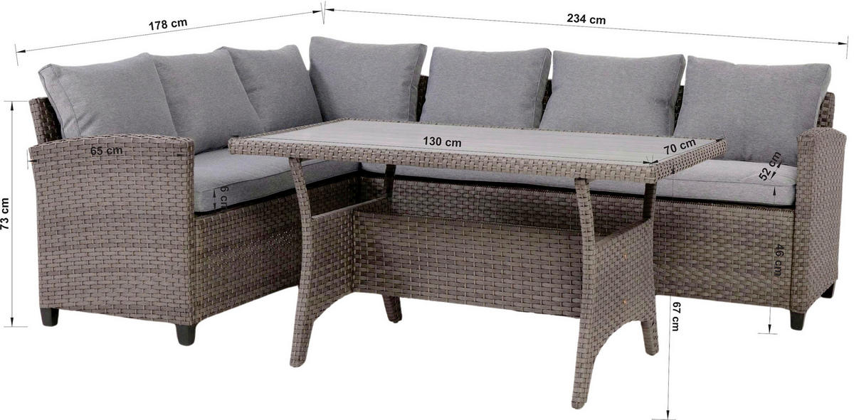 LOUNGEGARNITUR 178/234 cm Stahl  - Grau, MODERN, Kunststoff/Textil (178/234cm) - Ambia Garden