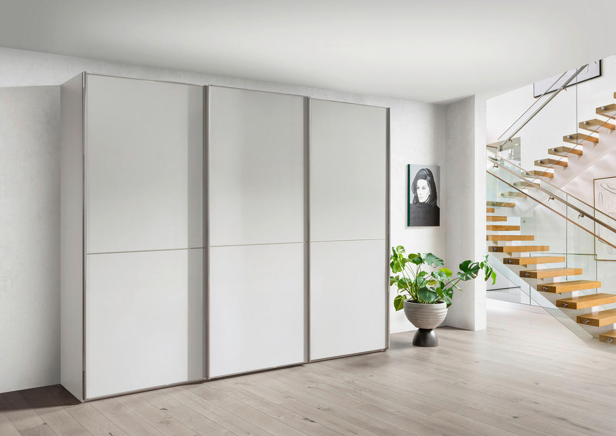 SCHWEBETÜRENSCHRANK 250/236/67 cm 3-türig Weiß  - Chromfarben/Weiß, MODERN, Holzwerkstoff/Metall (250/236/67cm) - Chameo