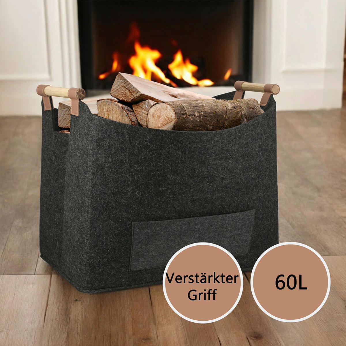 KAMINKORB   Textil  - Dunkelgrau, Basics, Textil (45/40/32cm)