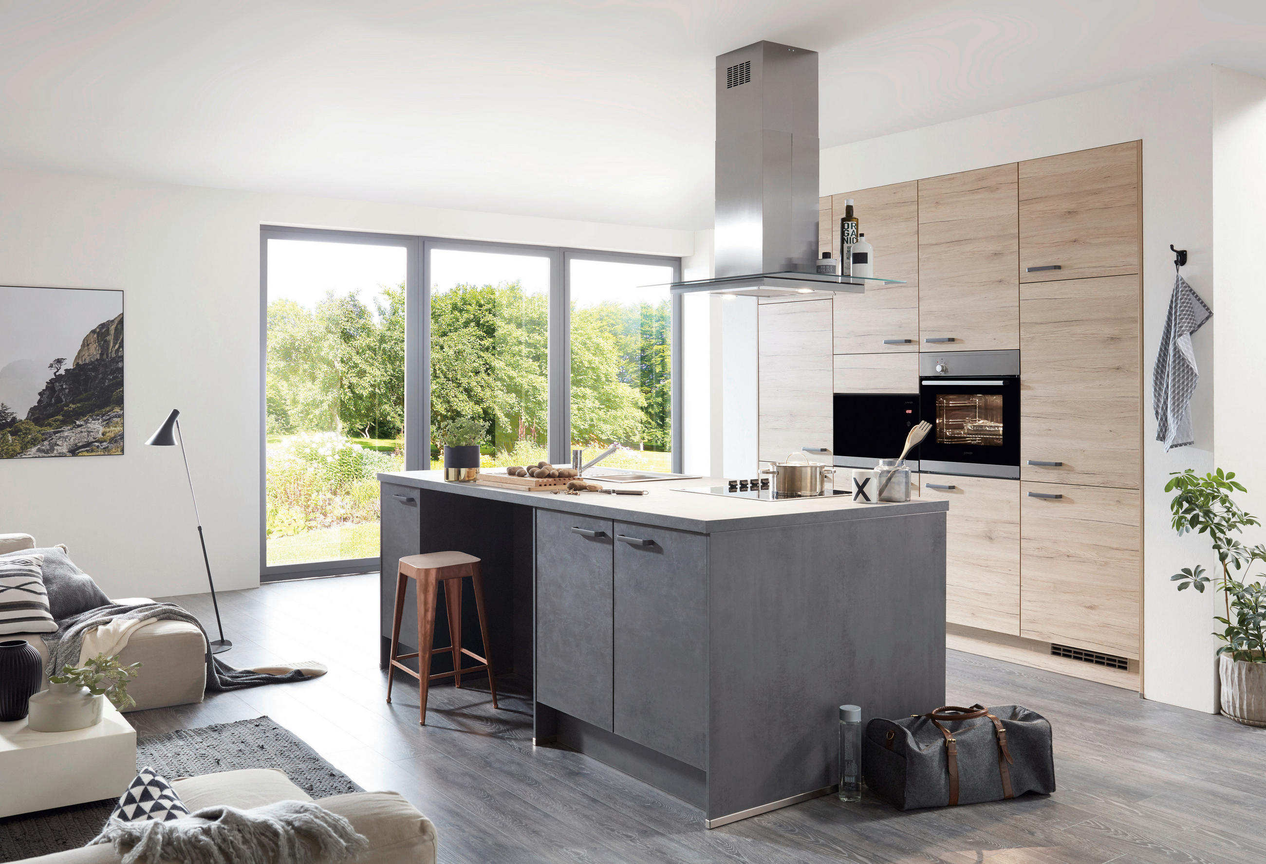 EINBAUKÜCHE   - Eiche San Remo/Grau, Design, Holzwerkstoff - Celina