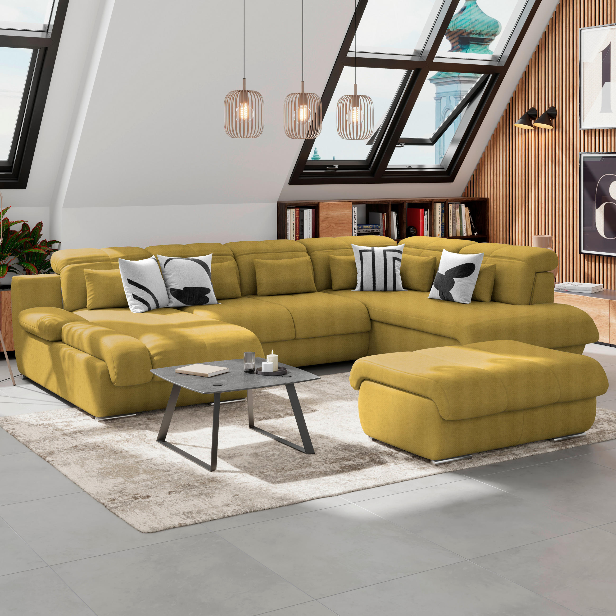 WOHNLANDSCHAFT in Mikrofaser Senfgelb  - Chromfarben/Senfgelb, Modern, Textil/Metall (184/345/228cm) - MID.YOU