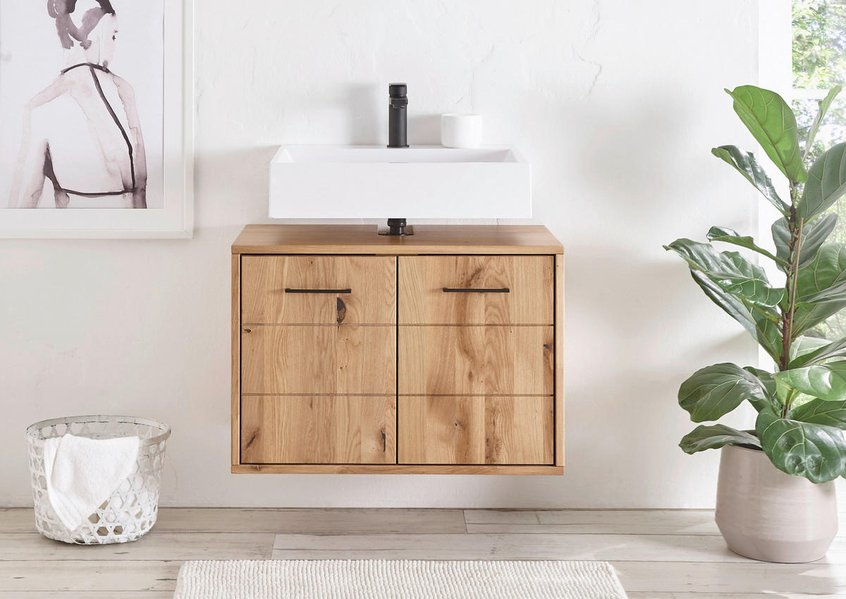 WASCHBECKENUNTERSCHRANK 70/60/40 cm  - Wildeiche/Schwarz, Basics, Holz/Metall (70/60/40cm) - Linea Natura