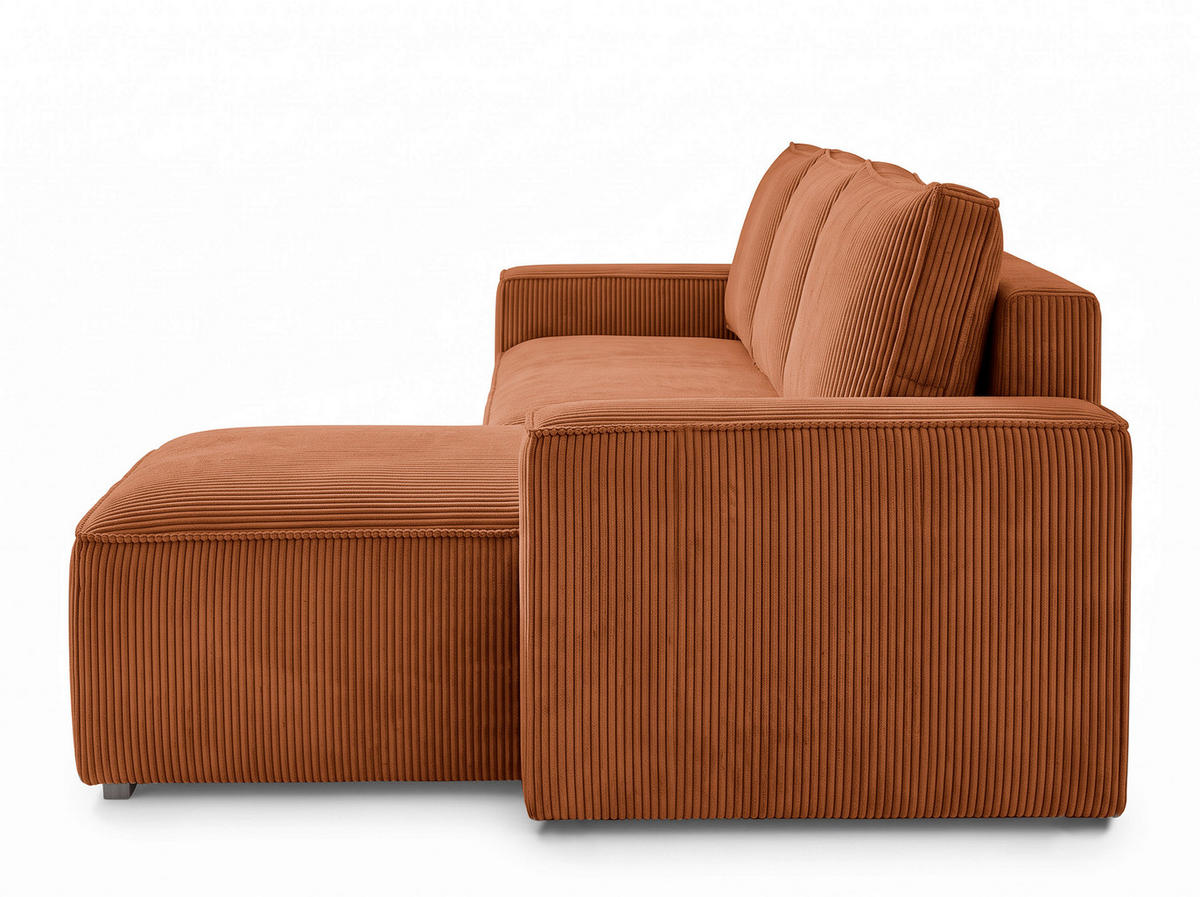 ECKSOFA Rostfarben Cord Rückenkissen, Bettkasten, Schlaffunktion, Rücken echt, Liegefläche im Originalstoff  - Rostfarben/Schwarz, MODERN, Kunststoff/Textil (232/140cm) - Xora