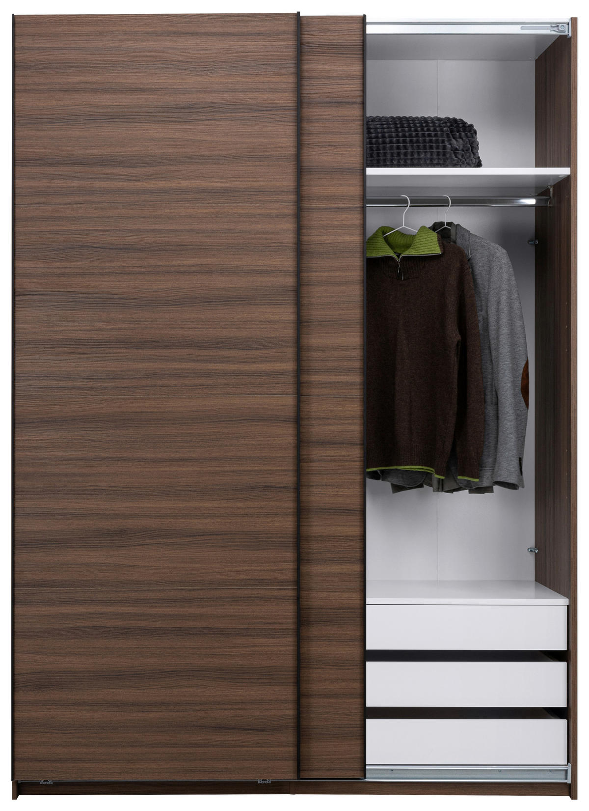SCHIEBETÜRENSCHRANK 150/211,5/61,5 cm Walnussfarben  - Weiss/Walnussfarben, Modern, Holzwerkstoff/Metall (150/211,5/61,5cm) - MID.YOU
