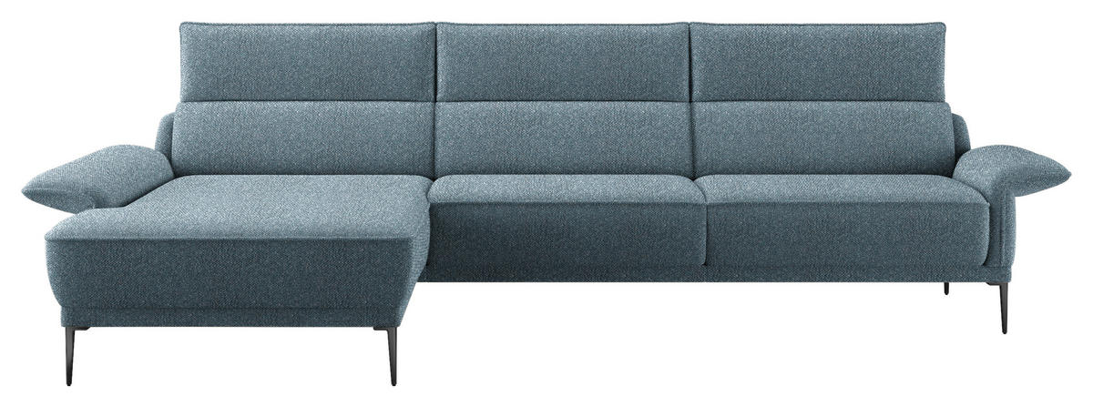 ECKSOFA in Bouclé Blau  - Blau/Schwarz, Modern, Textil/Metall (186/330cm) - Johann Jakob