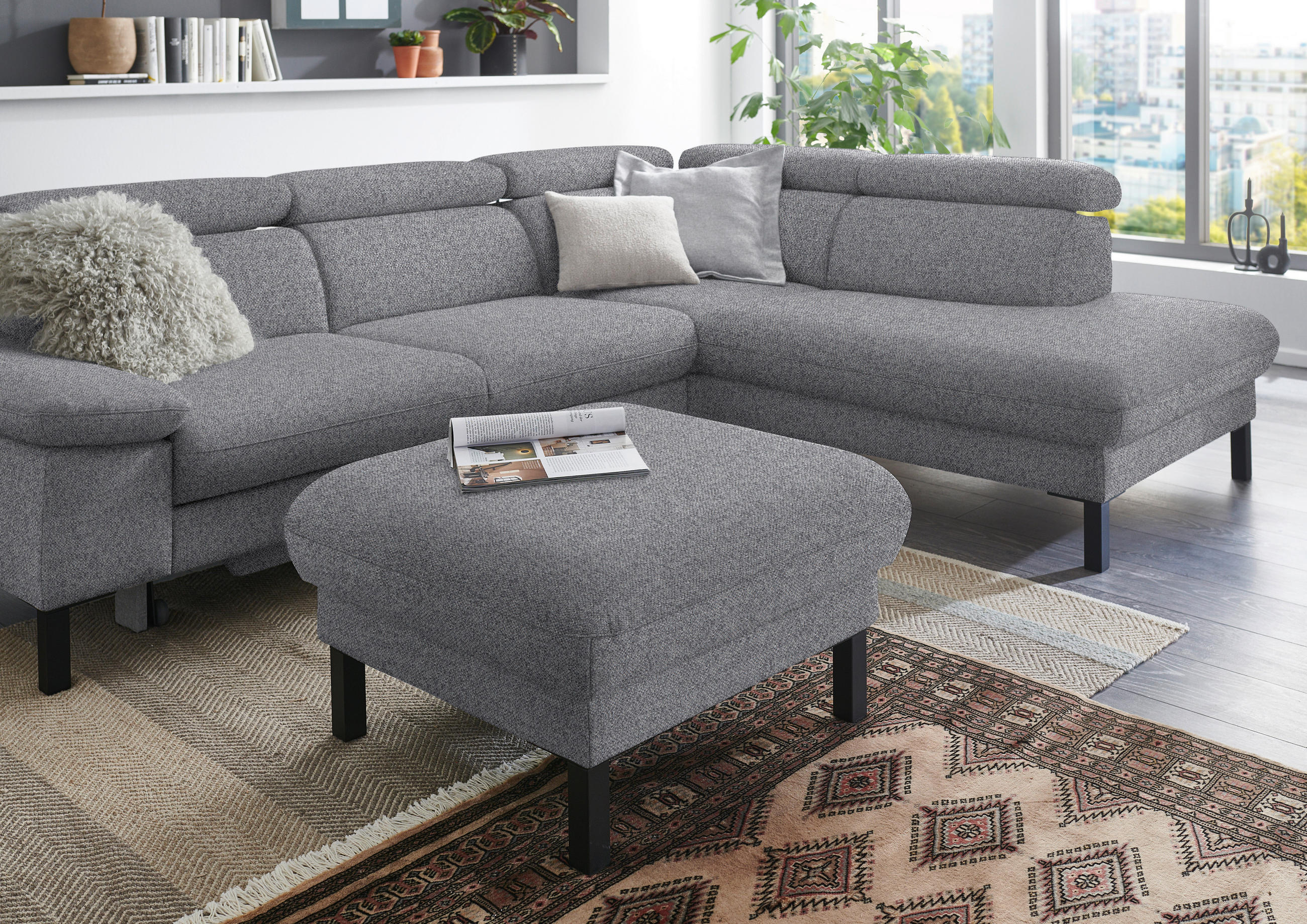 HOCKER in Textil Grau  - Schwarz/Grau, Design, Textil/Metall (74/46/74cm) - Pure Home Comfort