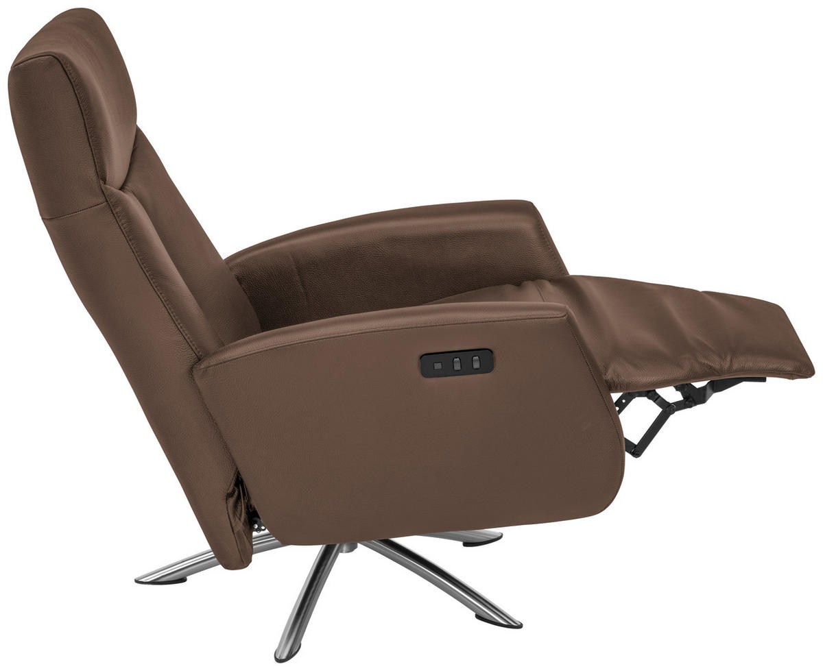 RELAXSESSEL in Leder Braun  - Silberfarben/Braun, Design, Leder/Metall (73/105/82cm) - Welnova