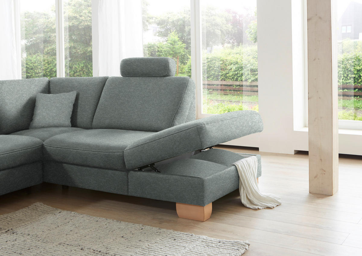 ECKSOFA in Mikrofaser Grau  - Wildeiche/Beige, Natur, Holz/Textil (286/236cm) - Voleo