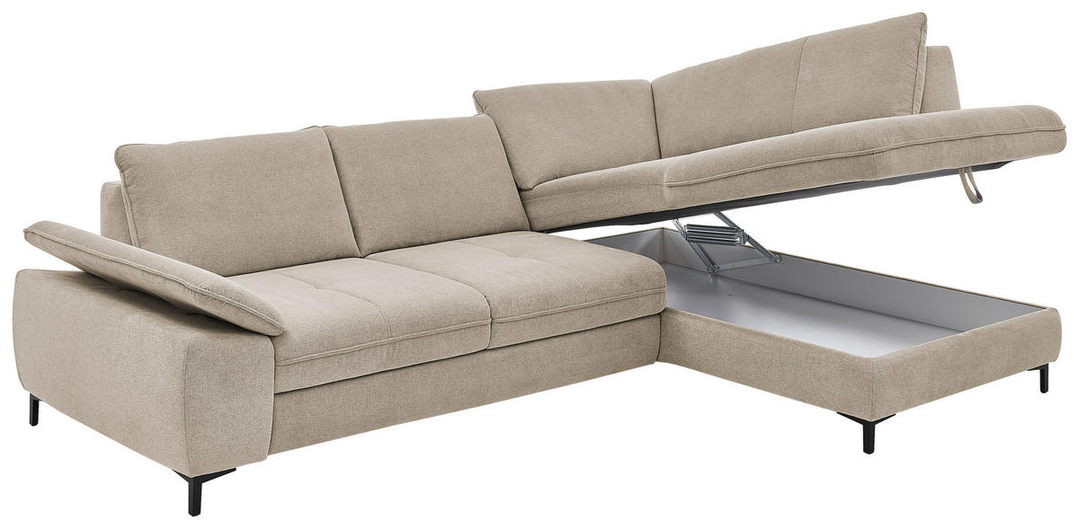 ECKSOFA Flachgewebe Sandfarben  - Sandfarben/Schwarz, Design, Textil/Metall (308/214cm) - Beldomo Speed