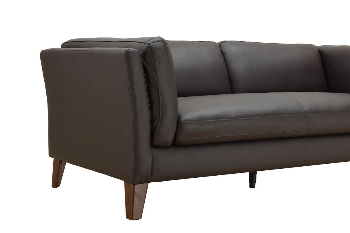3-SITZER-SOFA SERA Echtleder Lederlook Braun  - Dunkelbraun/Braun, Design, Leder/Holz (190/72/88cm) - Livetastic