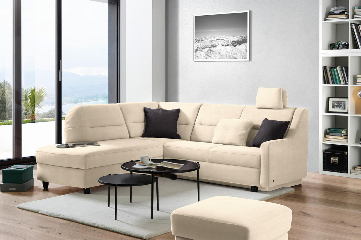 ECKSOFA in Chenille Creme  208/226 cm  - Creme/Schwarz, KONVENTIONELL, Textil (208/226cm) - Sedda