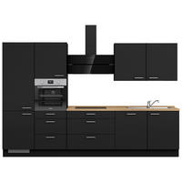 KÜCHENBLOCK 330 cm   in Schwarz, Eichefarben  - Edelstahlfarben/Eichefarben, MODERN, Holzwerkstoff/Metall (330cm) - Nobilia