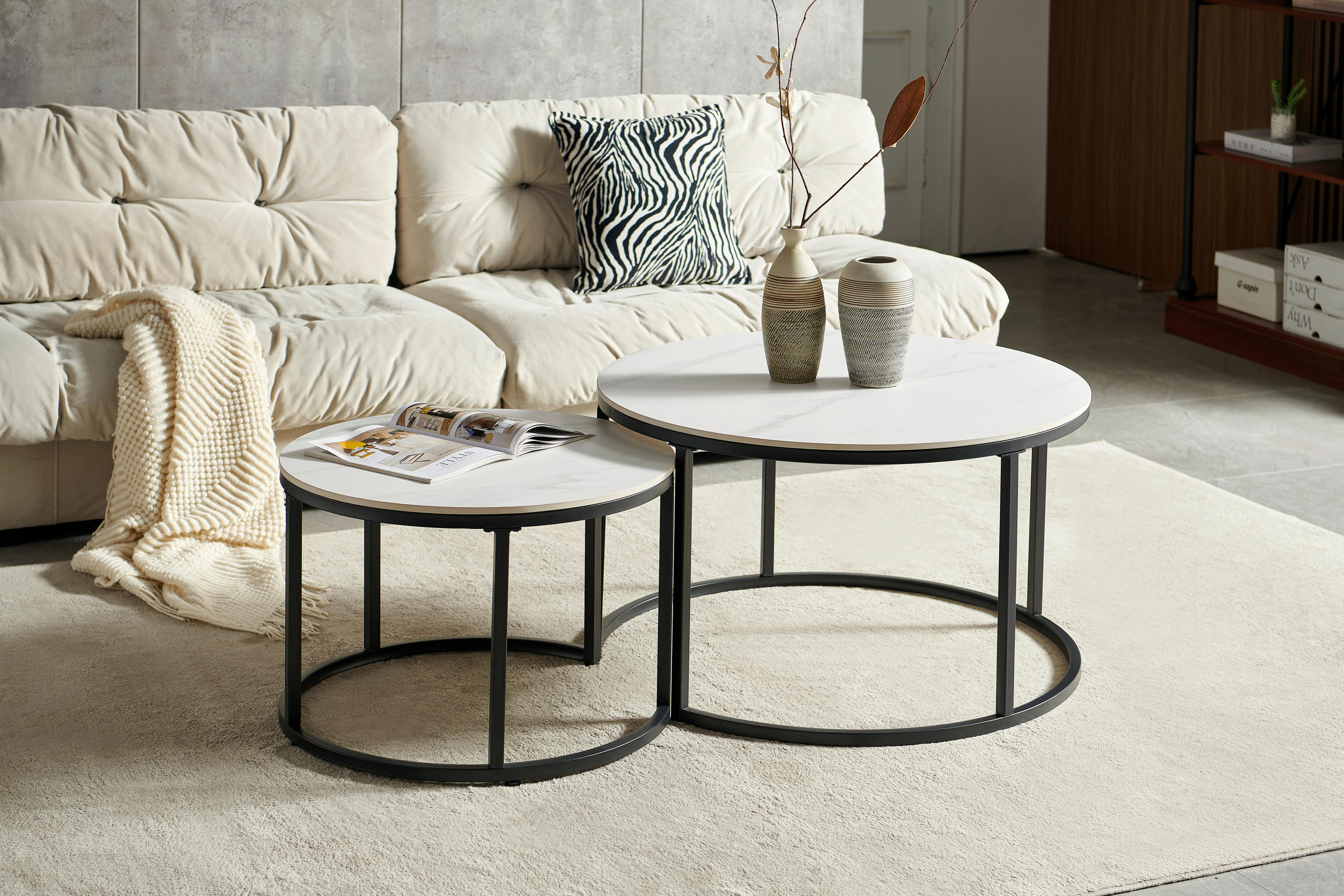 Thumbnail - Livetastic Couchtischset, Schwarz, Weiß, Metall, Keramik, 2-teilig, rund, rund, 60x46x80 cm, Wohnzimmer, Wohnzimmertisch...