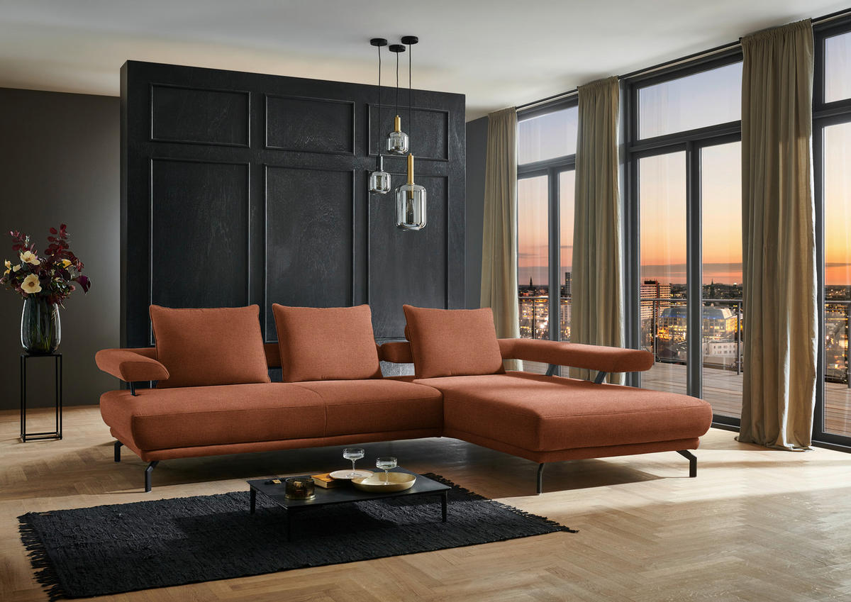 ECKSOFA in Chenille Rostfarben  - Rostfarben/Schwarz, Design, Textil/Metall (305/224cm) - Dieter Knoll