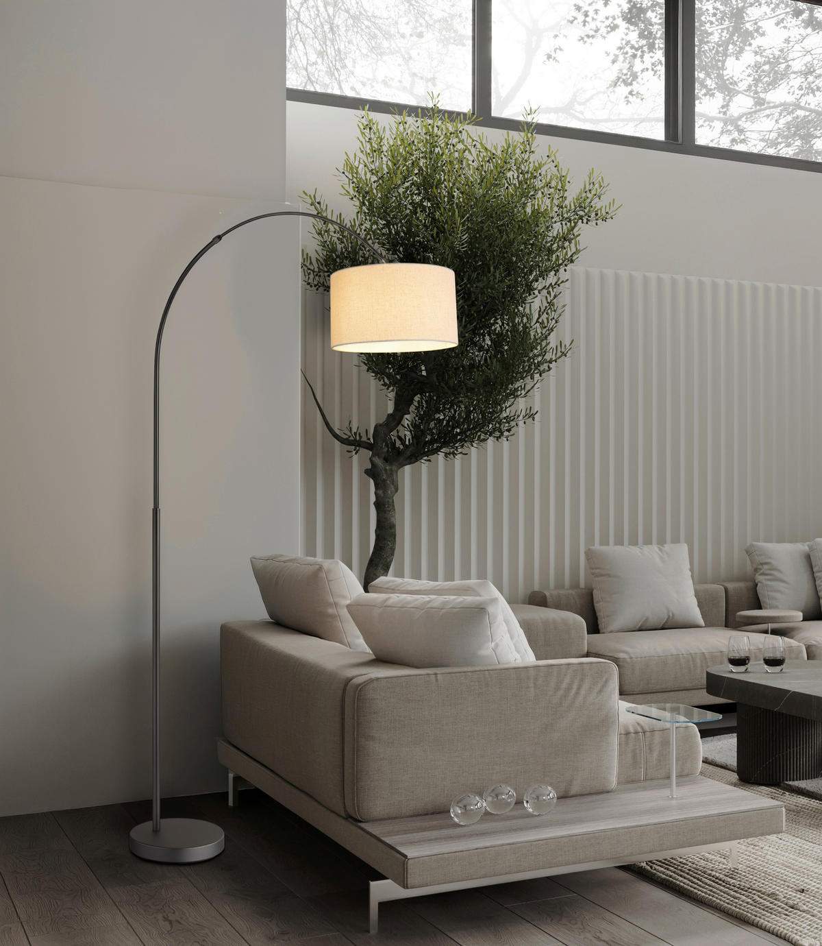 STEHLEUCHTE Thea 115/35/195 cm   - Schwarzchrom/Creme, Design, Kunststoff/Textil (115/35/195cm) - Globo