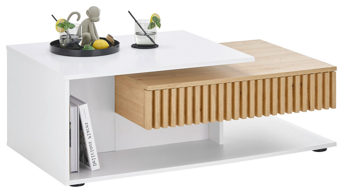 COUCHTISCH 110/60/40 cm rechteckig Weiß, Eiche Artisan  - Eiche Artisan/Weiß, Design, Holzwerkstoff (110/60/40cm) - Boxxx