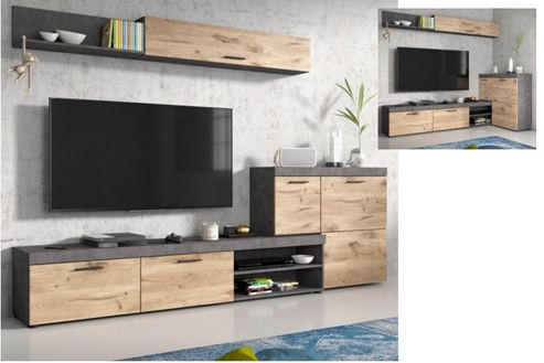 DNEVNI REGAL, barve grafita, hrast sonoma - barve grafita/hrast sonoma, Basics, leseni material (255/180/42cm) - Ti'me