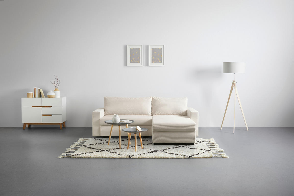 ECKSOFA Cord Beige  - Beige/Schwarz, Konventionell, Kunststoff/Textil (225/86/167cm) - MID.YOU