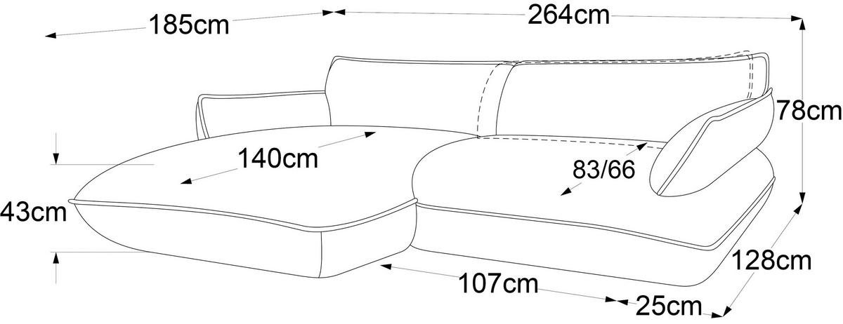 ECKSOFA in Flachgewebe Graubraun  - Graubraun/Schwarz, Design, Kunststoff/Textil (185/264cm) - Emilio Belluti