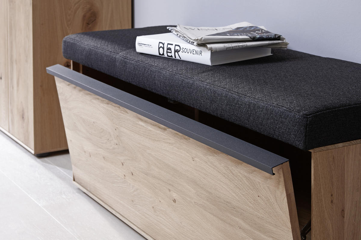 GARDEROBENBANK  in 118/50/41 cm  - Eichefarben/Anthrazit, Natur, Holz/Kunststoff (118/50/41cm) - Valnatura